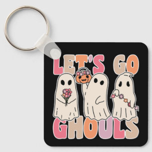 Llavero Vamos Ghouls Groovy Fantasma con flores de época