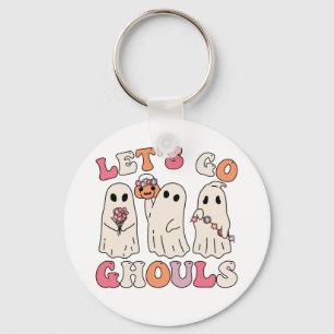 Llavero Vamos Ghouls Groovy Fantasma con flores de época