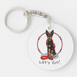 Llavero ¡Vamos! Miniature Pinscher paseando (negro y canel