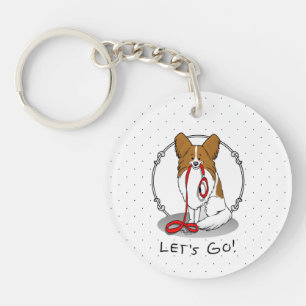 Llavero ¡Vamos! (paseo) Papillon (blanco y rojo) Perro Cut