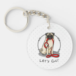 Llavero ¡Vamos! (paseo) Perro Pug (flor claro) Cute de cor