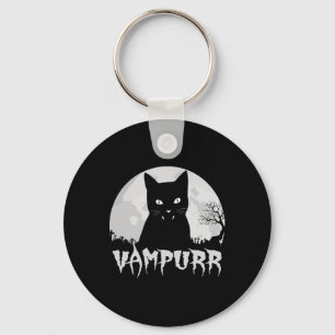 Llavero Vampiro de gato negro de Halloween con luna llena