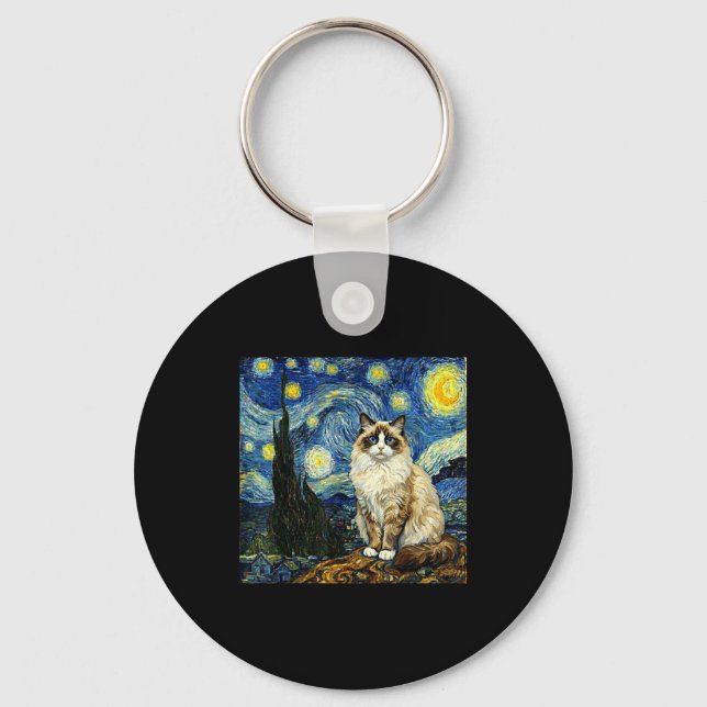 Llavero Van Gogh Art Starry Night - Funny Ragdoll Cat Arti (Anverso)