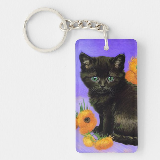 Llavero Van Gogh Black Kitten con girasoles (Frente)
