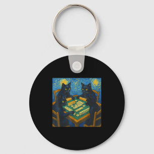 Llavero Van gogh noche estrellada gato jugando mahjong chi