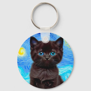 Llavero Van Gogh Starry Night Black Cat