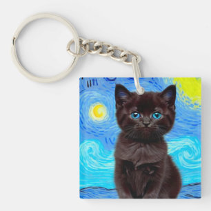 Llavero Van Gogh Starry Night Black Cat