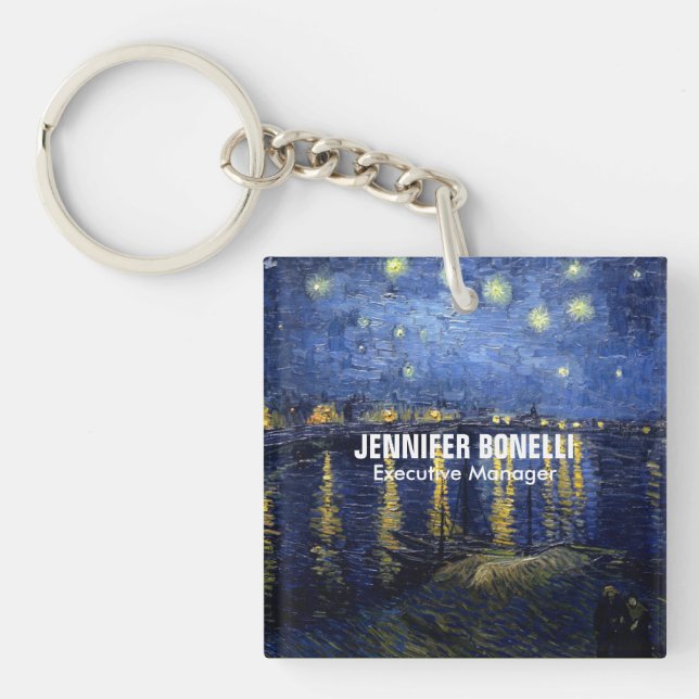Llavero Van Gogh Starry Night Painting Añadir tu nombre (Frente)