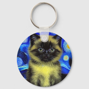 Llavero Van Gogh Starry Night Siamese Cat