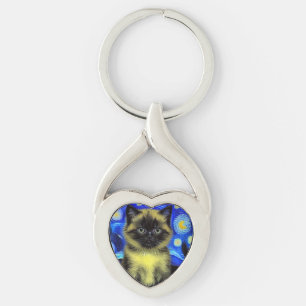 Llavero Van Gogh Starry Night Siamese Cat