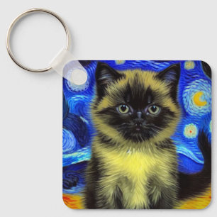 Llavero Van Gogh Starry Night Siamese Cat