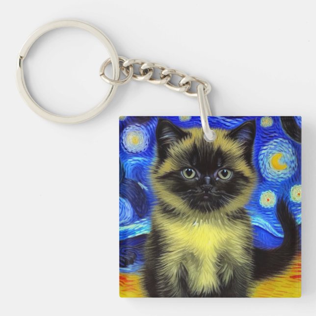 Llavero Van Gogh Starry Night Siamese Cat (Frente)