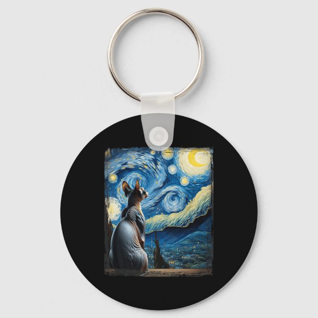Llavero Van Gogh Starry Night Style Artistic Sfinx Cat (Anverso)