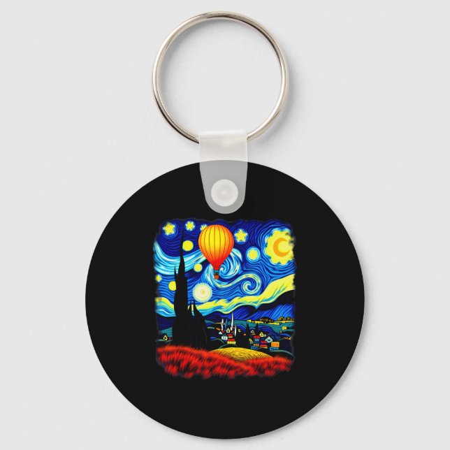 Llavero Van Gogh Style Hot Air Balloon Starry Night  (Anverso)