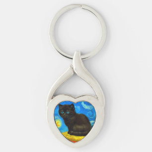 Llavero Van Gogh Style Starry Night Cat