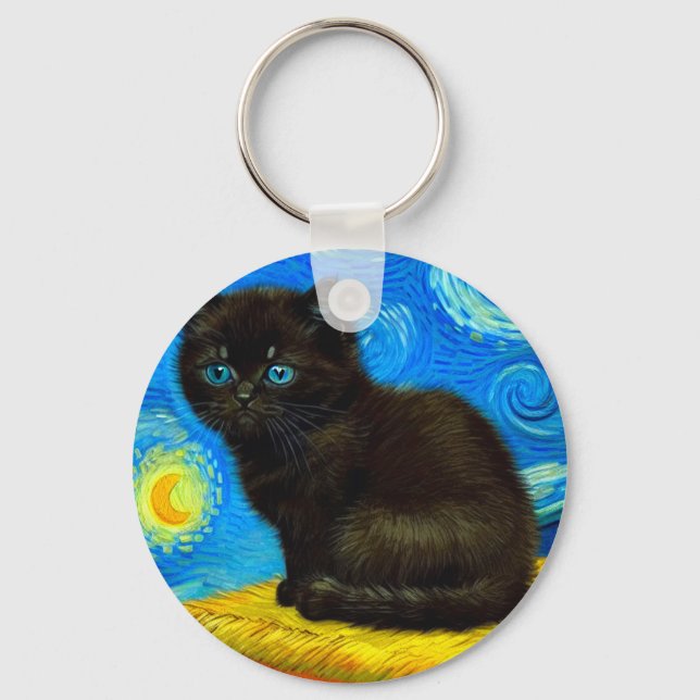 Llavero Van Gogh Style Starry Night Cat (Anverso)