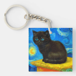 Llavero Van Gogh Style Starry Night Cat