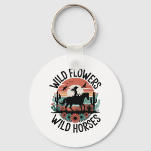 Llavero Vaquera Caballo Montando Flores Silvestres Chicas