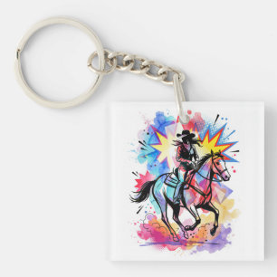 Llavero Vaquera Colorida Caballo Acuarela Pop Art