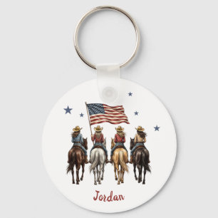 Llavero Vaquera Personalizada de Rojo Blanco Azul Caballo