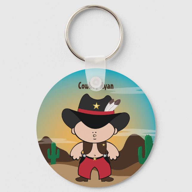 Llavero Vaquero con sheriff gorra Keychain (Anverso)