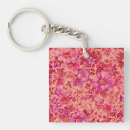 Llavero Varias flores floreciendo en cálido rosa y púrpura