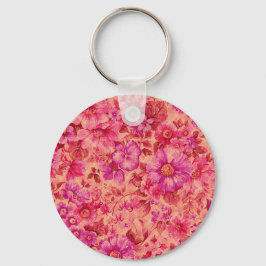 Llavero Various Blooming Flowers in Warm Pink and Purple