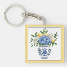Llavero Vase Chinoiserie azul y blanco con hidrangeas