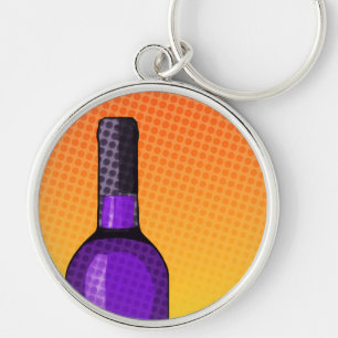 Llavero vaso de vino y botella de caldo cómico de halftone