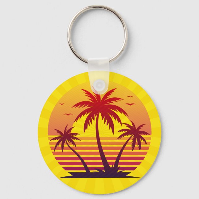 Llavero Vector de puesta de sol con palmeras (Anverso)