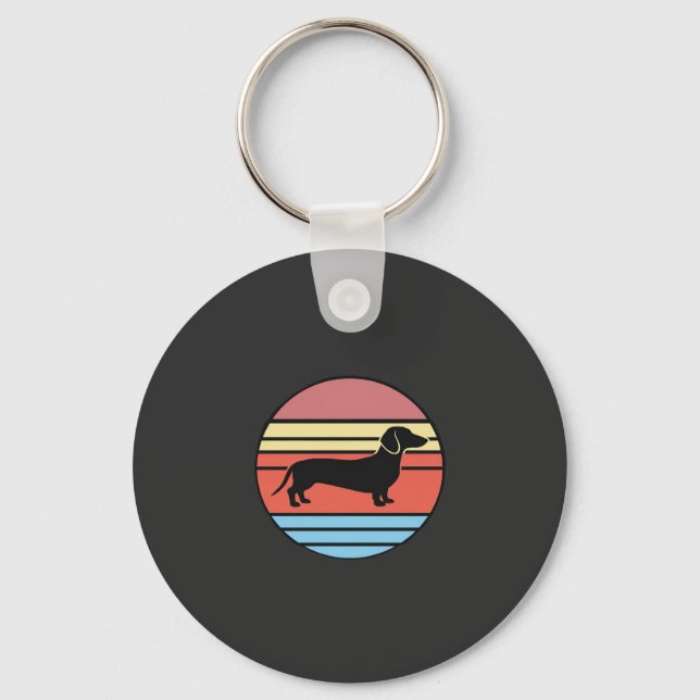 Llavero Vector de puesta de sol retro Dachshund (Anverso)