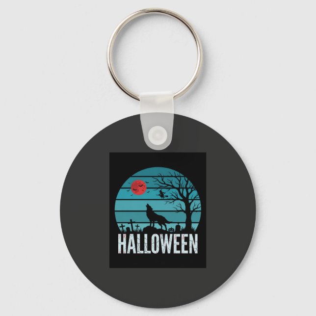 Llavero Vector Luna Cementerio Lobo Halloween (Anverso)