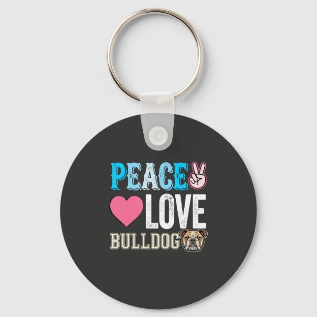 Llavero Vector Perro Bulldog Paz Amor (Anverso)