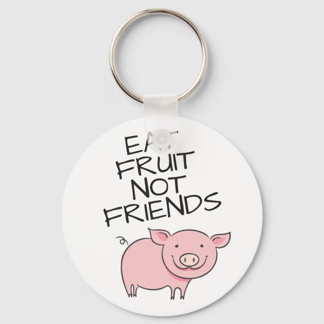 Llavero Vegan a comer fruta no amigos lindo lechón rosa (Anverso)