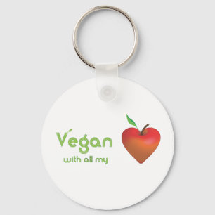 Llavero Vegan con todo mi corazón (corazón de manzana roja