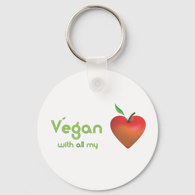 Llavero Vegan con todo mi corazón (corazón de manzana roja (Anverso)