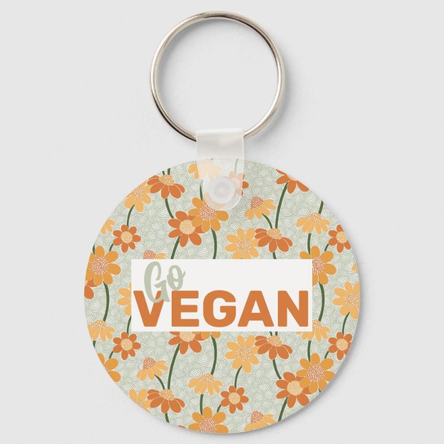 Llavero ¡Vegan! Flores retro de los años 70 apagadas (Anverso)