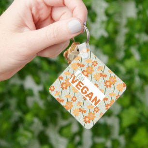 Llavero ¡Vegan! Flores retro de los años 70 apagadas