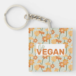 Llavero ¡Vegan! Flores retro de los años 70 apagadas