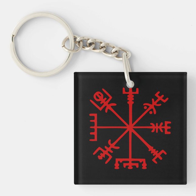 Llavero Vegvísir Rojo Sangre (Vegvísir Viking Compass) (Frente)
