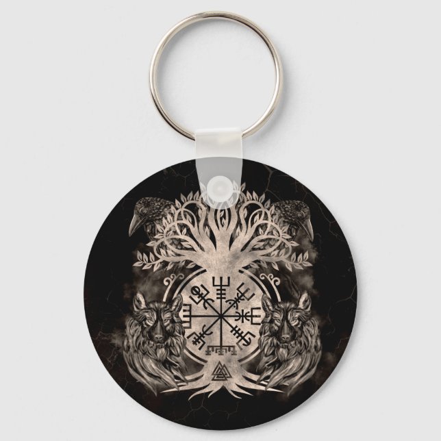 Llavero Vegvisir - Yggdrasil con Ravens & Wolves (Anverso)