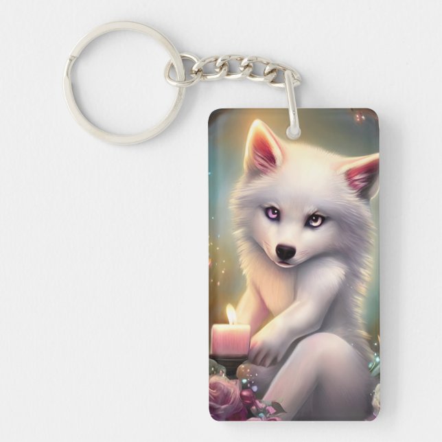 Llavero Vela de cumpleaños Bebé blanco adorable Fox (Frente)