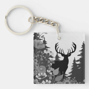 Llavero Venado con gran rack fuera del bosque