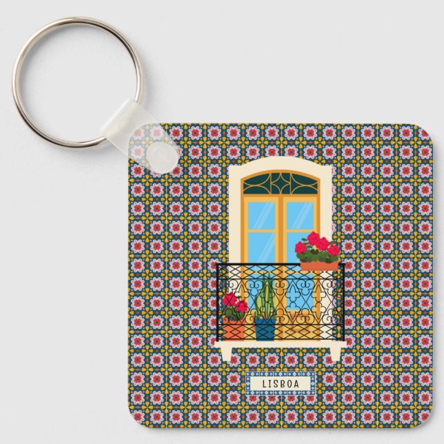 Llavero Ventana de la casa de Lisboa con plantas y azulejo (Anverso)