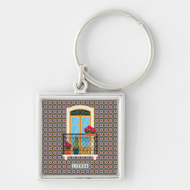 Llavero Ventana de la casa de Lisboa con plantas y azulejo (Frente)
