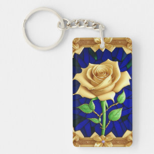 Llavero Ventana de vidrio emplomado elegante con rosa dora