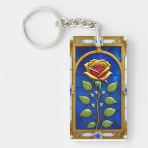 Llavero Ventana de vidrio emplomado elegante con rosa dora