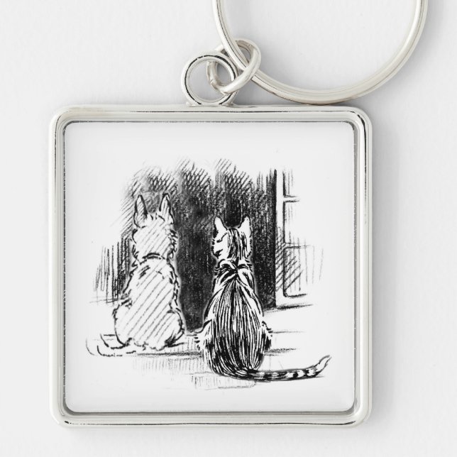 Llavero Ventana Mirando al Perro y al Gato, Simpatía Masco (Frente)