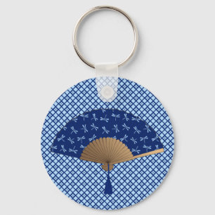 Llavero Ventilador japonés, patrón de libélula, azul cobal