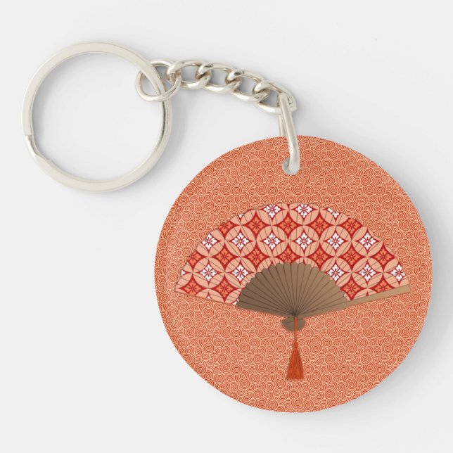 Llavero Ventilador japonés, Shippo Motif, Naranja mandarín (Frente)